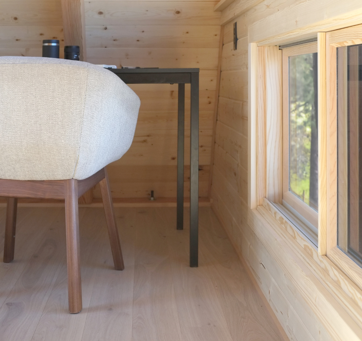 Astrid Scandinavian white oak flooring by Stuga in a Bivvi Camp A-frame cabin
