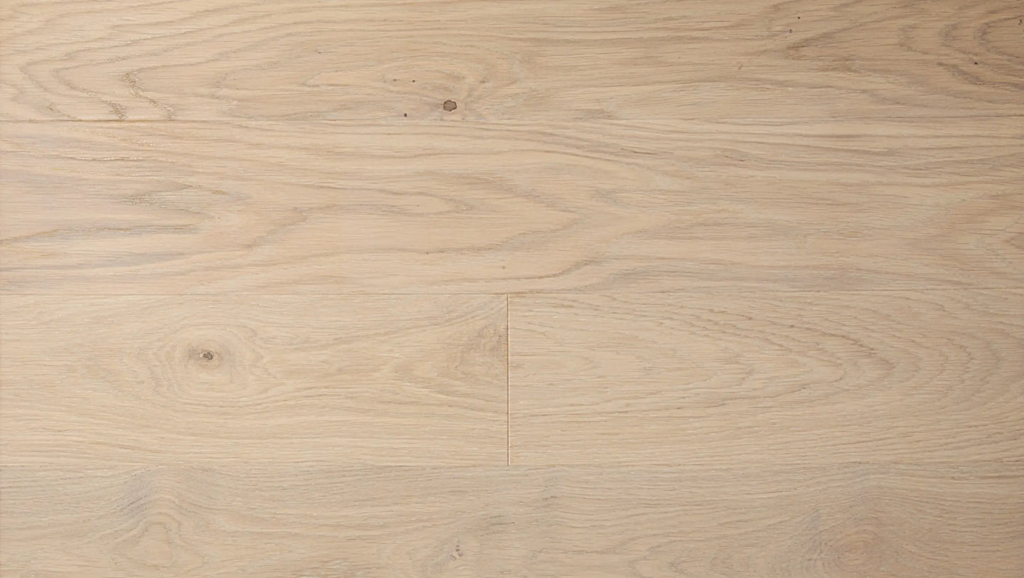 Overhead view of white oak engineered flooring