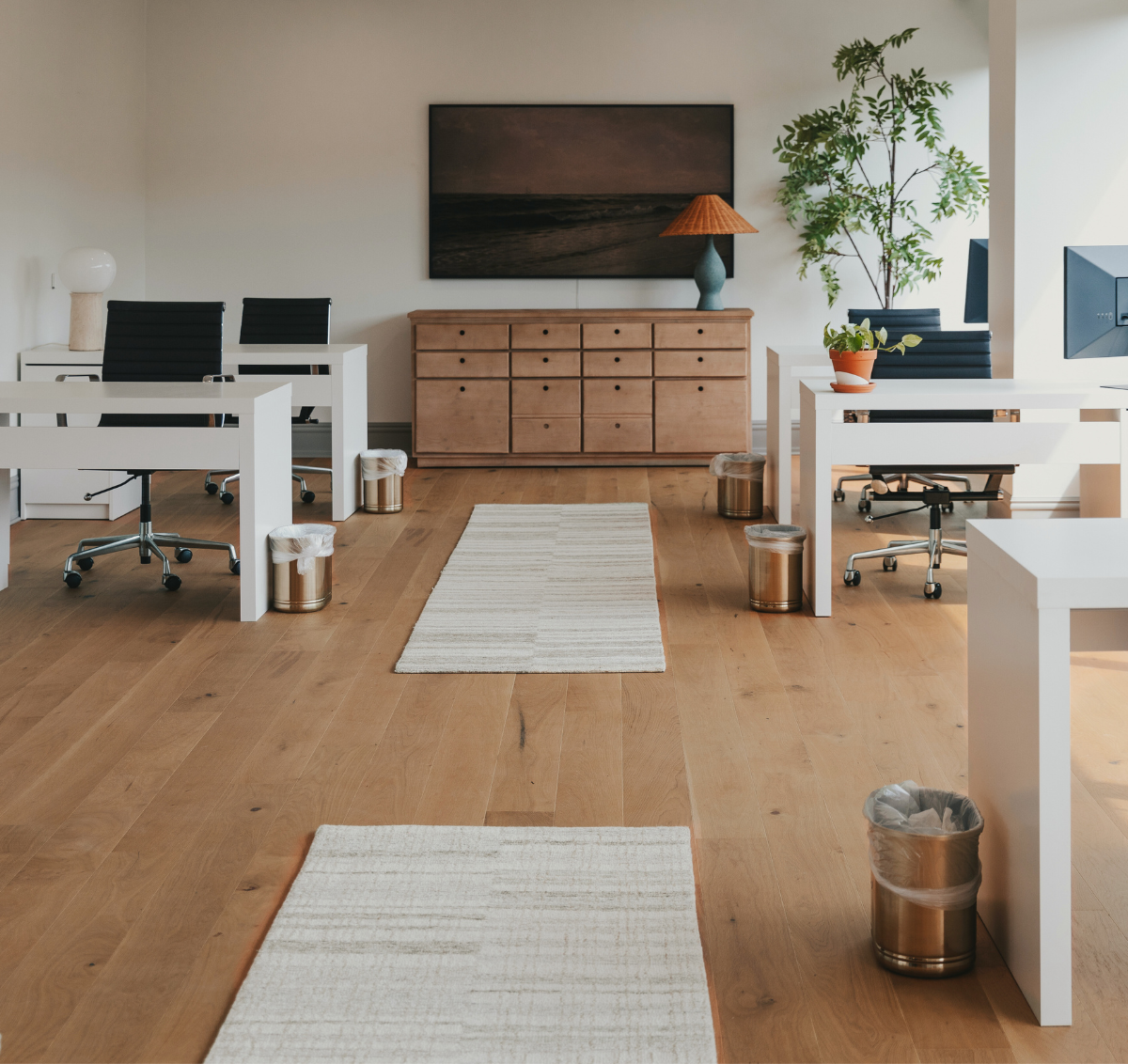 Fixed length hardwood floors in Chris Loves Julia's office