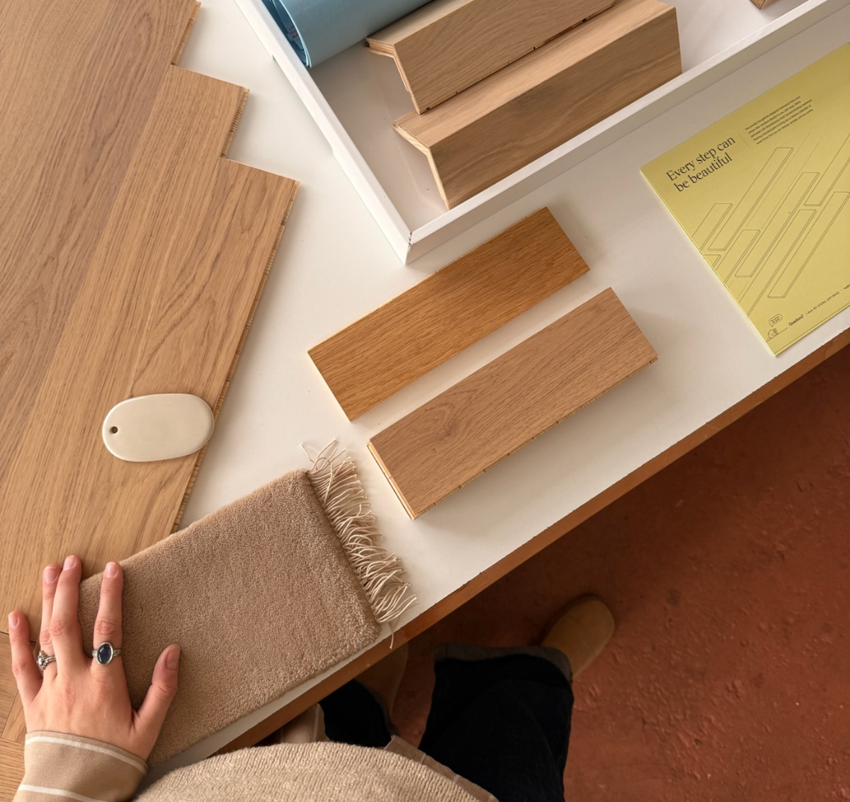 Samples of Stuga flooring with textiles and ceramics at Sample House NYC