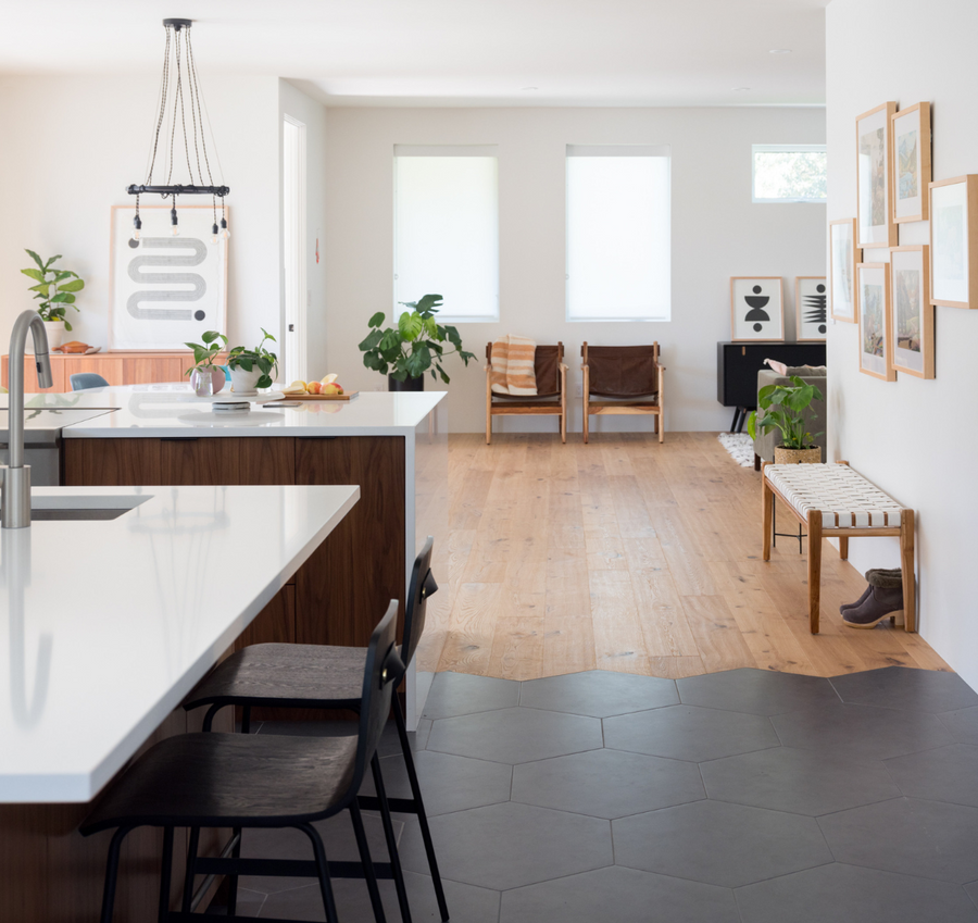 A modern home near Boulder, Colorado with white oak flooring installed by Focus Hardwood