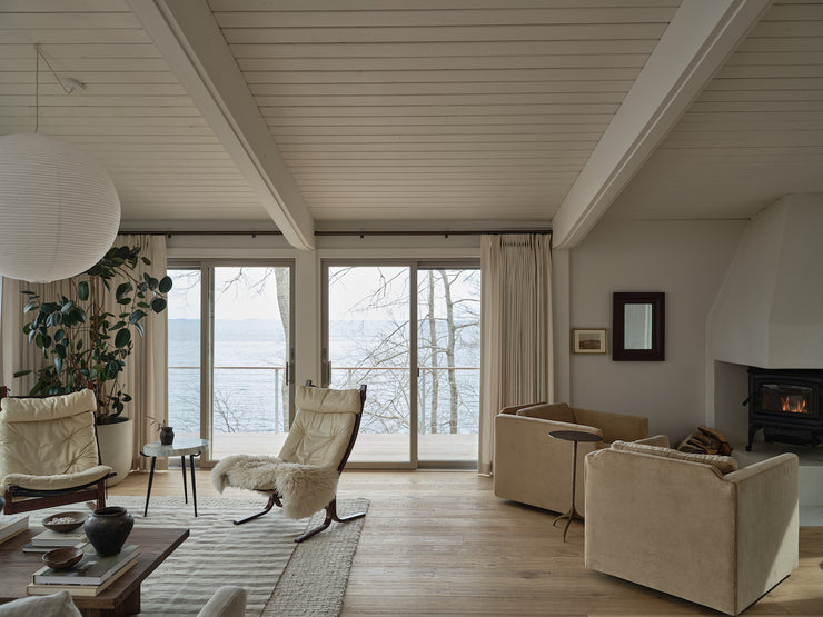 Shell natural white oak flooring featured in a modern Maine waterfront home