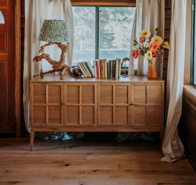 Forest natural white oak flooring by Stuga in a California cabin living room