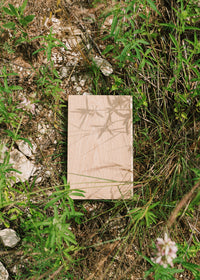 Scandinavian wood flooring sample in wildflower field