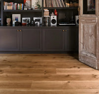 Oiled wide plank engineered oak hardwood floor beautiful character knots natural amber