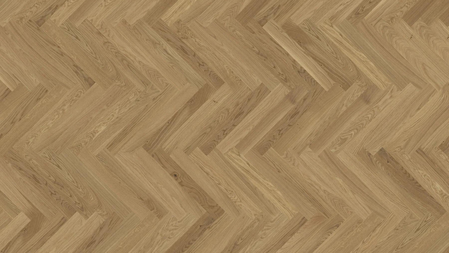 Overhead view of herringbone hardwood flooring planks by stuga