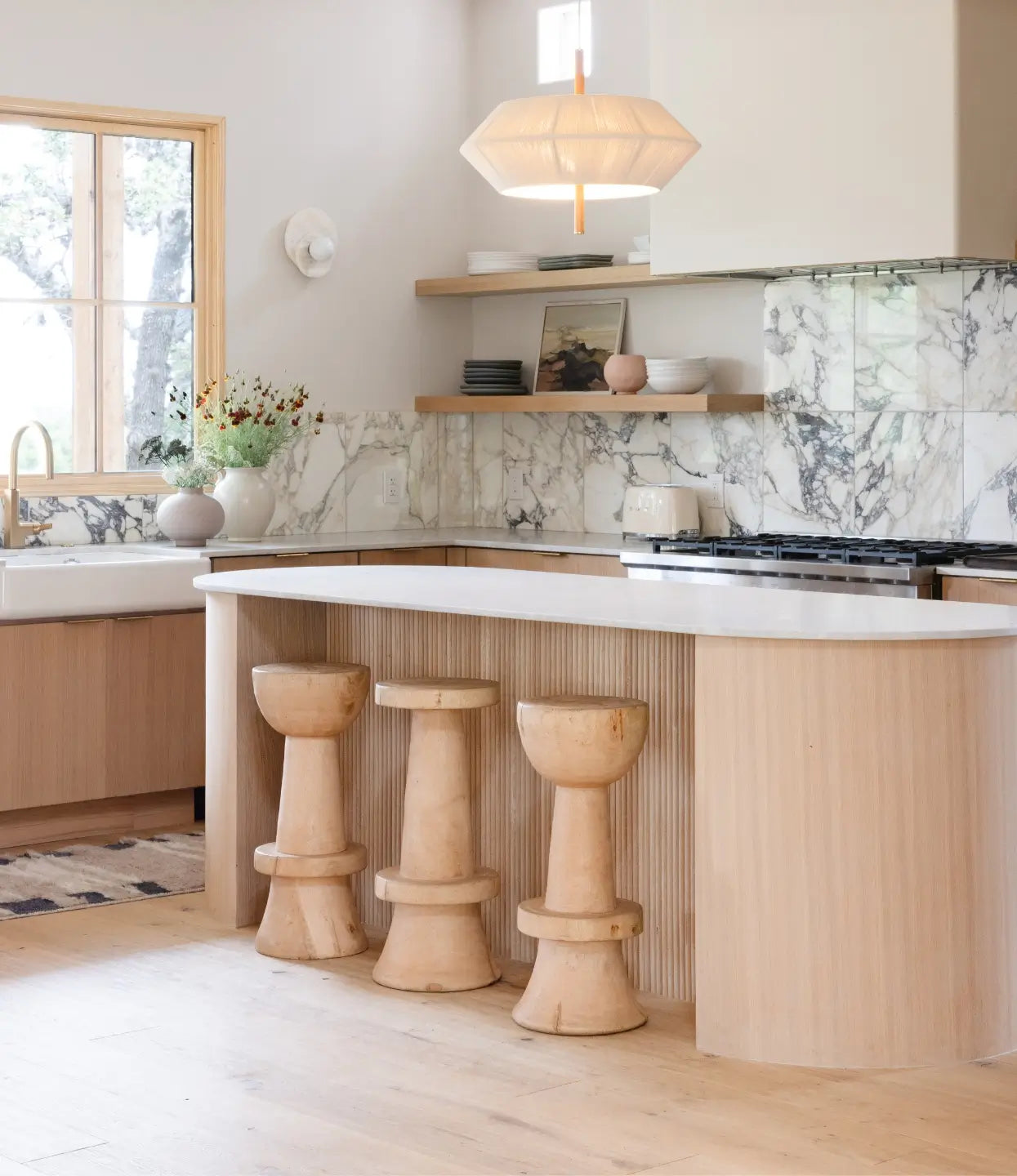 Shell natural white oak flooring in a Texas hill country kitchen with modern design aesthetic