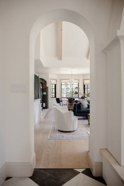 arch hallway with ingrid by stuga matte hardwood flooring