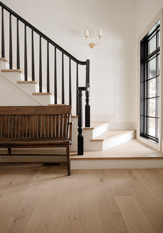 staircase solution featuring ingrid squared stair nosings by stuga hardwood flooring