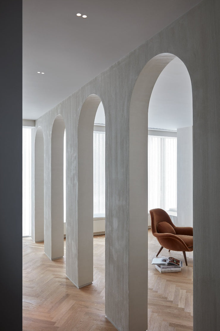 Foyer hallway using Sisu herringbone wood flooring by Stuga