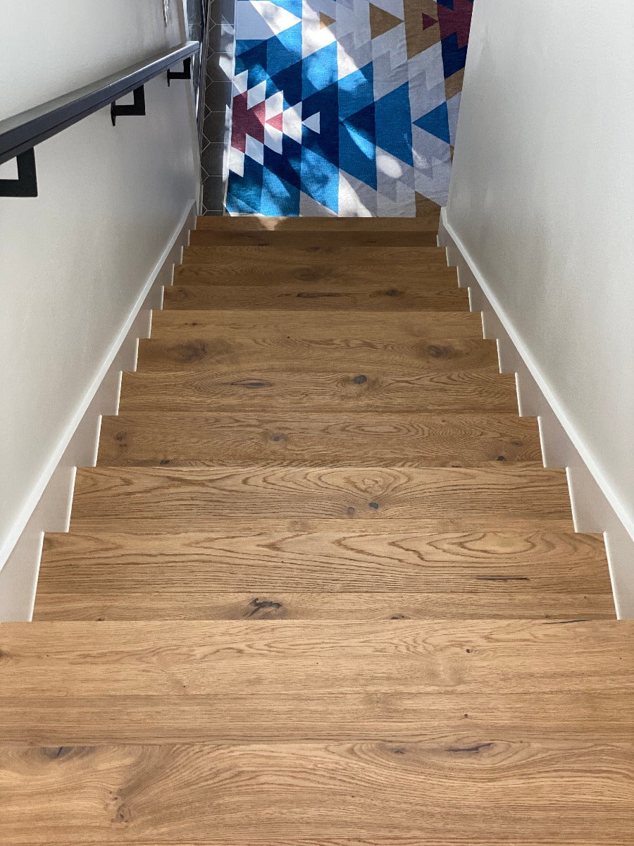 Rustic style hardwood flooring staircase solution by stuga flooring