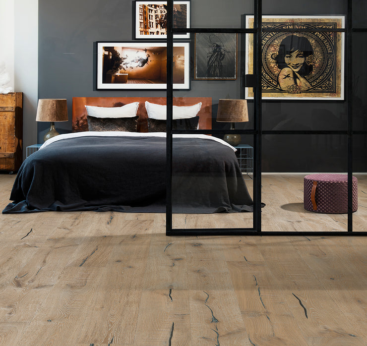 market oak hardwood flooring by stuga in a bedroom. Bedroom and home interior design photo