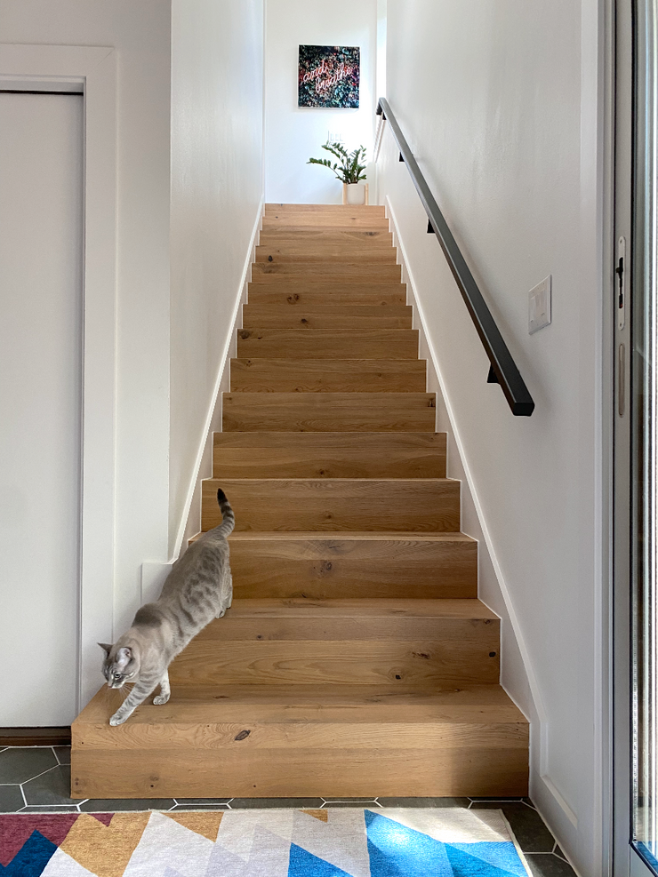 Harbor by Stuga. Engineered, wide-plank, oak wood floors from Sweden. Staircase solution