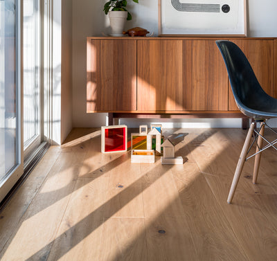 shell by stuga natural white oak flooring gives dining rooms an organic modern vibe