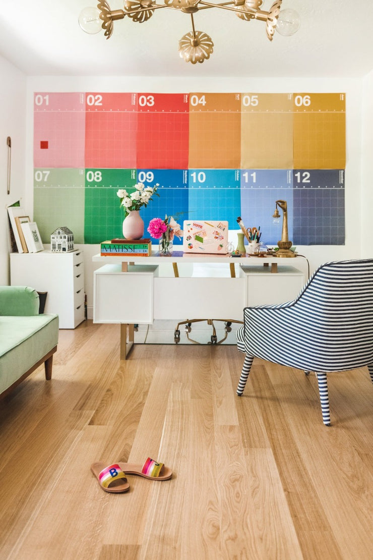 Tivoli natural white oak flooring in a colorful home office