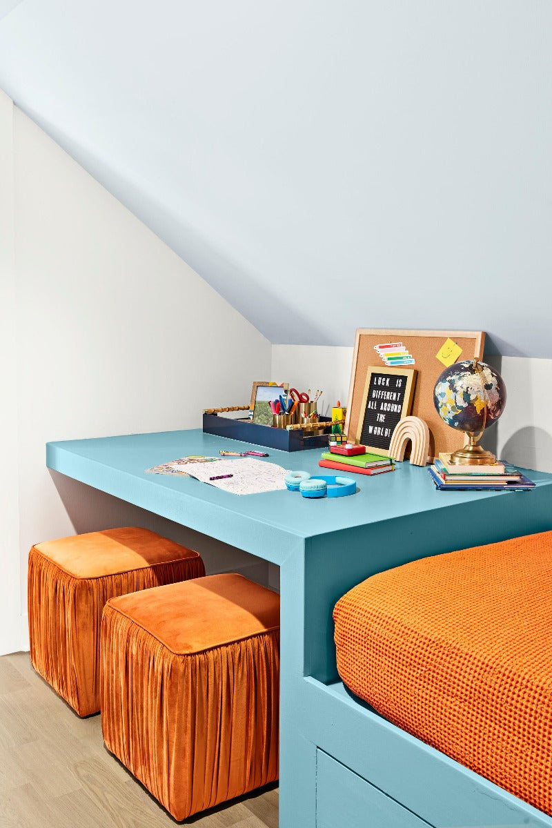 fun childrens room with bright colors that compliments oak hardwood flooring by stuga